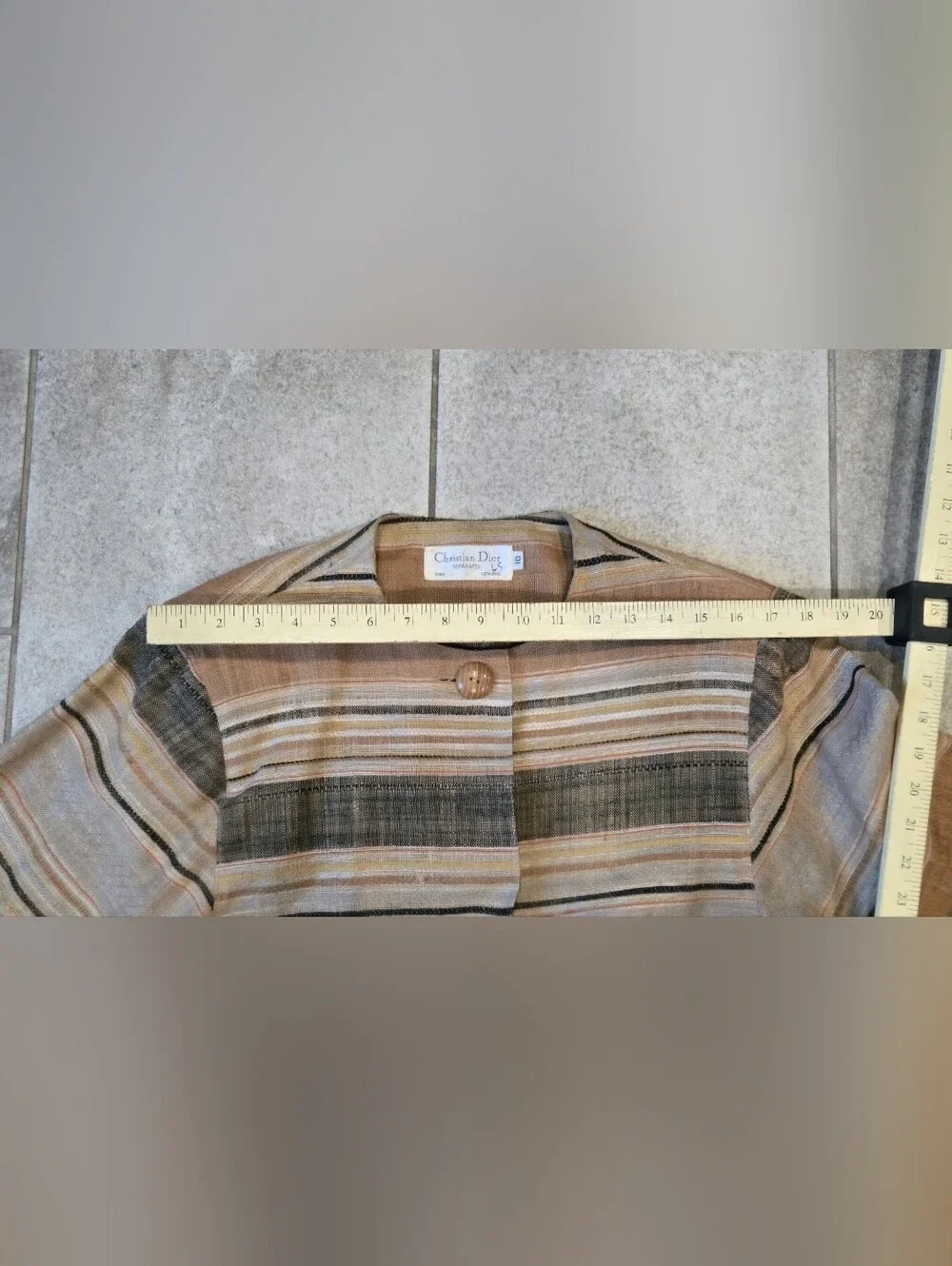 VTG Christian Dior Separates Striped Linen Collarless Jacket Blazer Womens 10